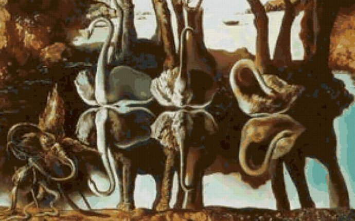 Предпросмотр - Схема вышивки «Лебеди, отраженные в слонах» - Автор