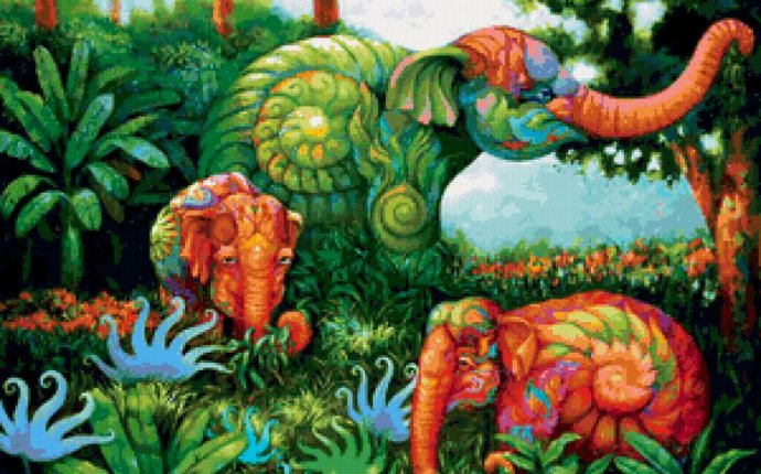Схема вышивки «Разноцветные слоны Kris Surajaroenjai 4» - Вышивка